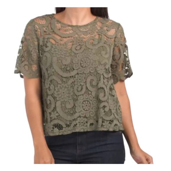 Nanette Lepore Blouse Women's Large Hunter Green 90s Style Lace Classic Retro - Picture 2 of 9